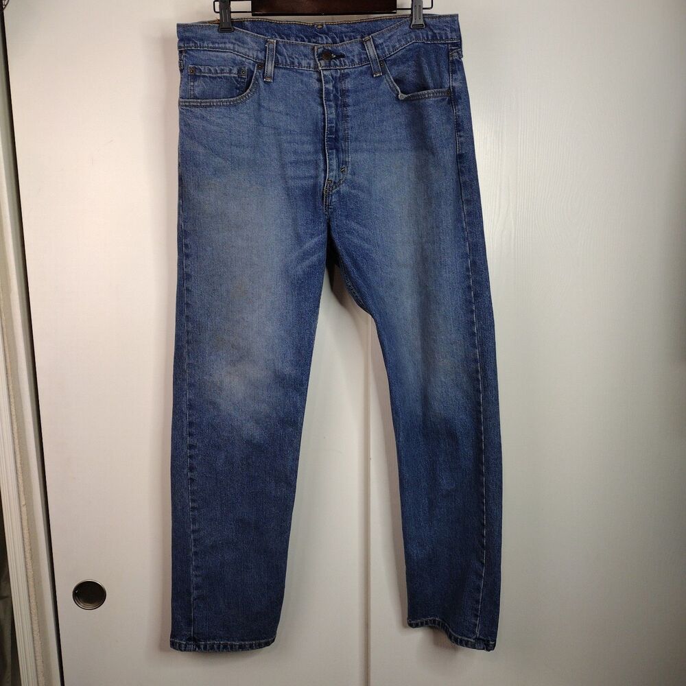 Levis 505 Jeans Men's 36x32 Blue Medium Wash Regular Fit Straight Denim Pants